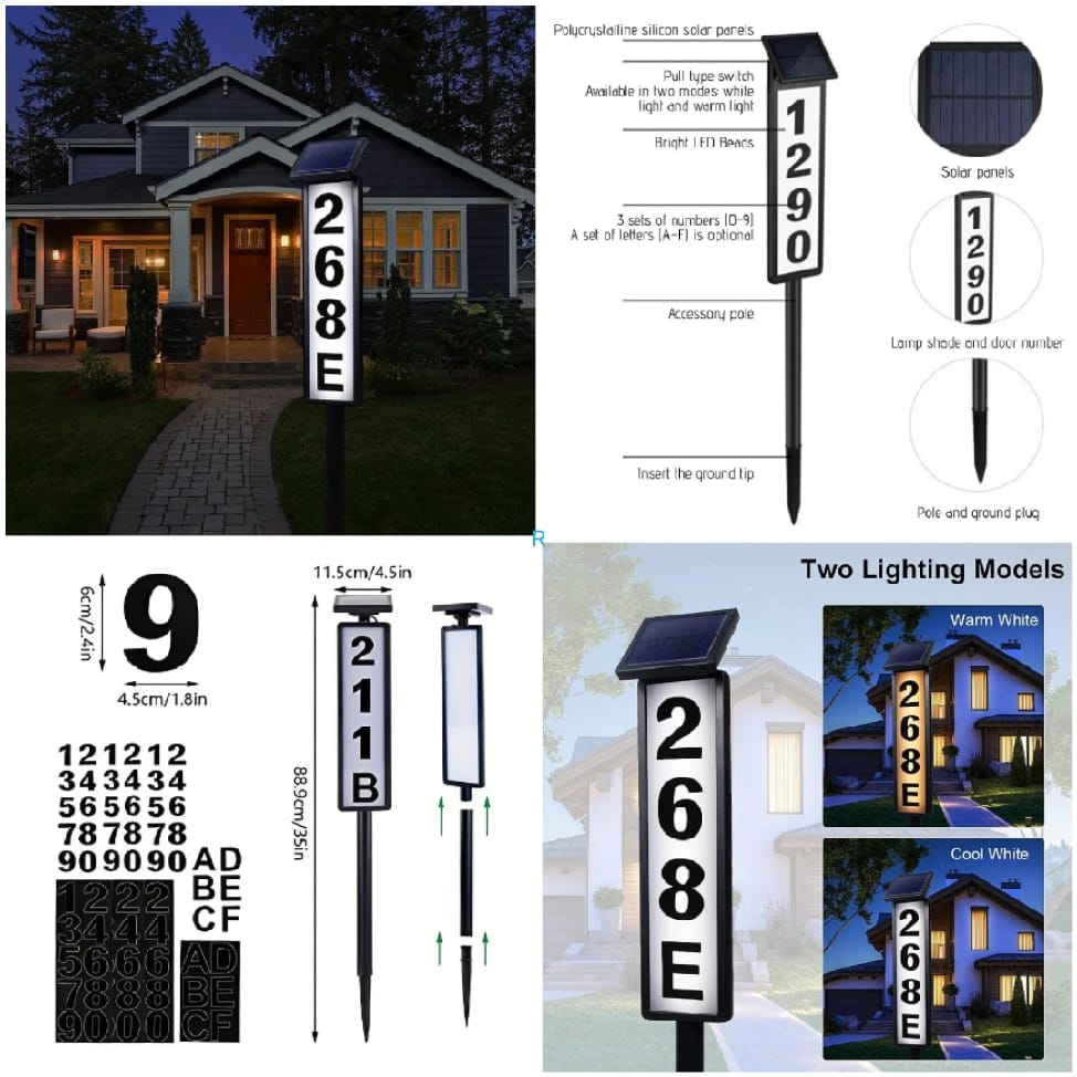 Solar House Number Sign