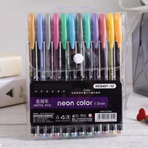 12pc Neon Colour Metallic Pen Set (Purple)